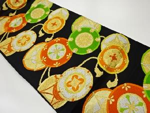 リサイクル　鼓に花々模様織出し袋帯